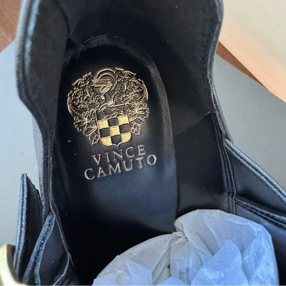 Vince Camuto Black Ankle Boots with Gold Buckle - Picture 6 of 10